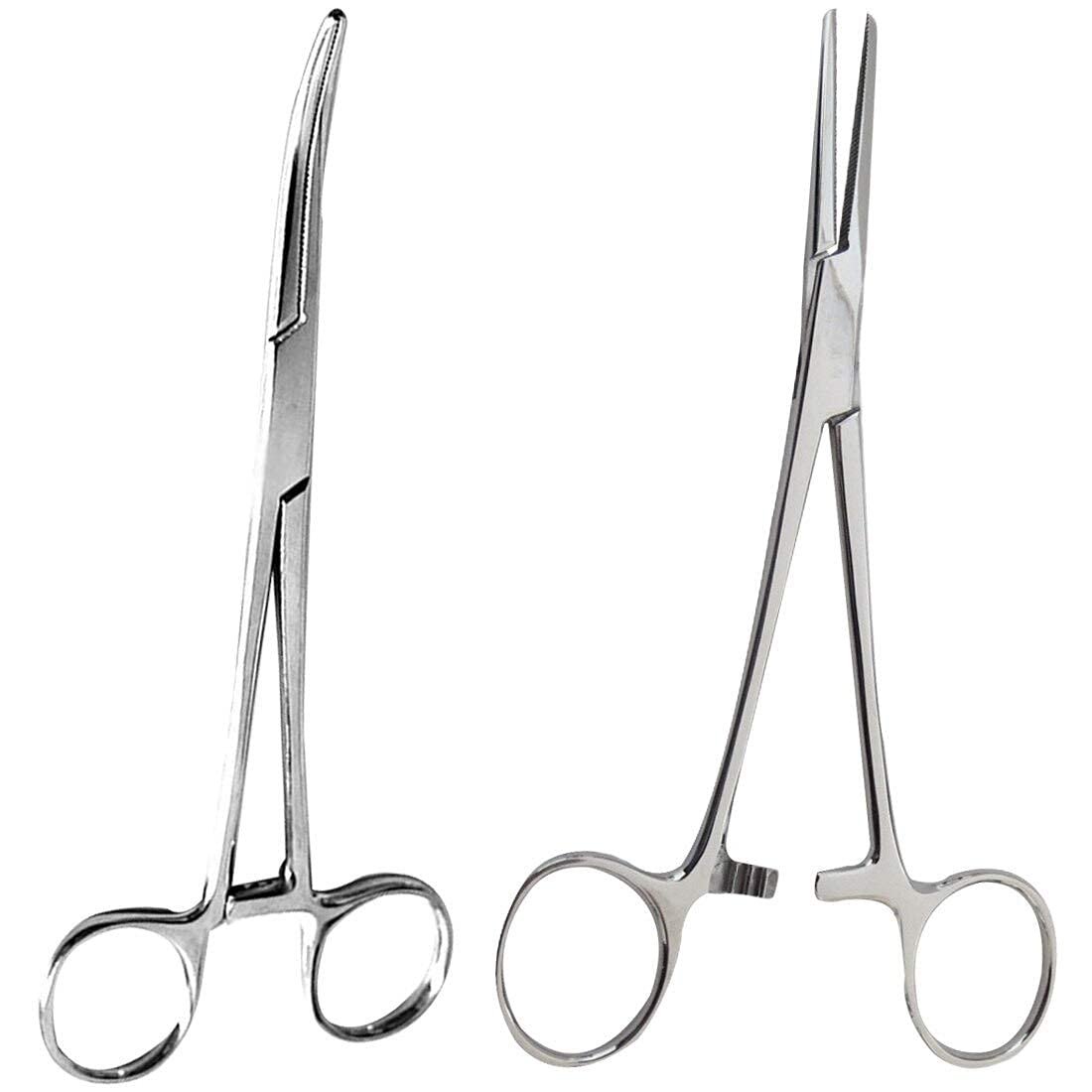 surgical online 2 piece hemostat set – 8" curved & straight stainless steel locking forceps for medical, fishing & crafts