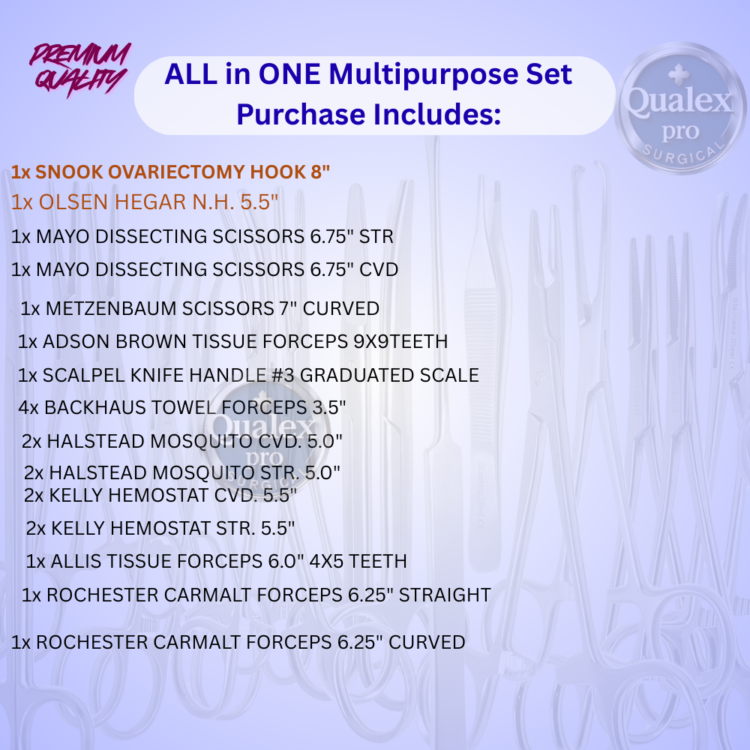 "a2z stainless steel 22 pcs veterinary surgical instrument set – kelly forceps, mosquito hemostats, carmalt rochester, backhaus towel clamps, mayo & metzenbaum scissors, multipurpose spay pack kit – all in one"