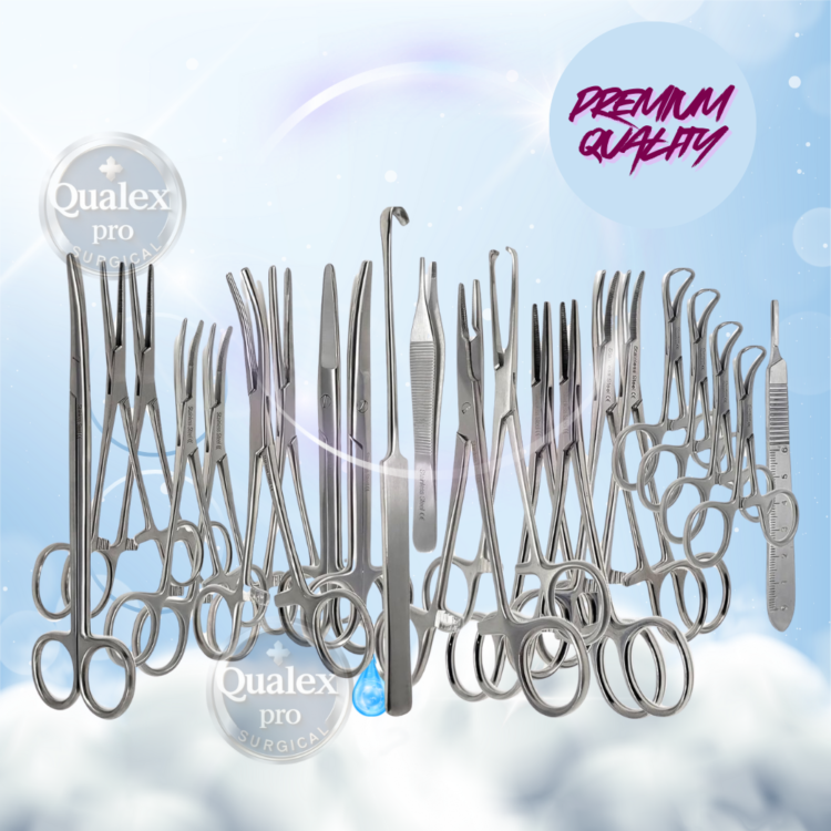 "a2z stainless steel 22 pcs veterinary surgical instrument set – kelly forceps, mosquito hemostats, carmalt rochester, backhaus towel clamps, mayo & metzenbaum scissors, multipurpose spay pack kit – all in one"